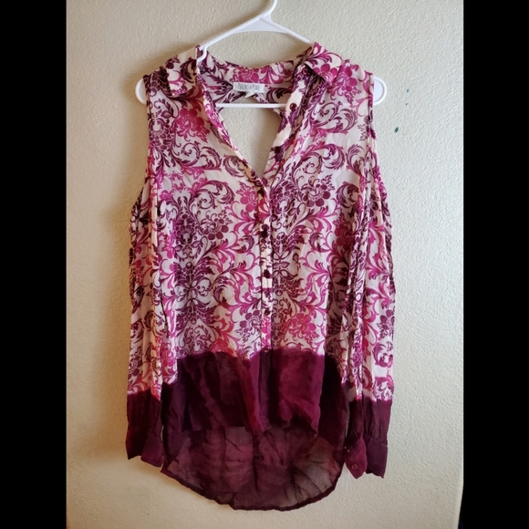 Patrons of Peace Pink Sheer Boho Cold Shoulder Top Festival - Picture 1 of 3